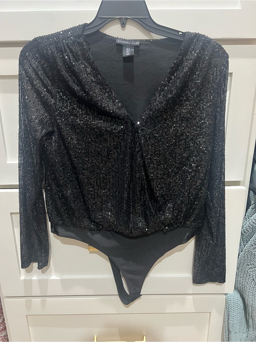 Sincerly Jules Black Sequin Long-Sleeve Bodysuit